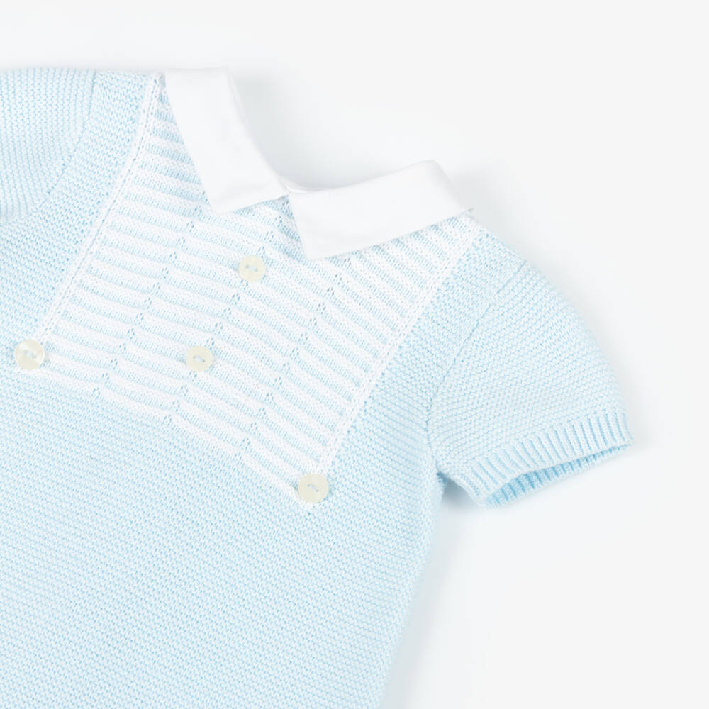 Emile et Rose-Boys Blue Cotton Knit Romper | Childrensalon Outlet