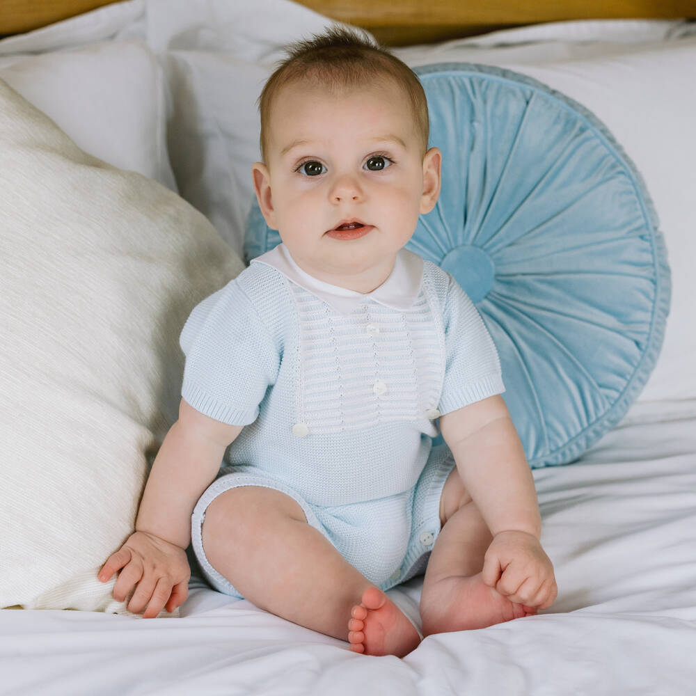 Emile et Rose-Boys Blue Cotton Knit Romper | Childrensalon Outlet