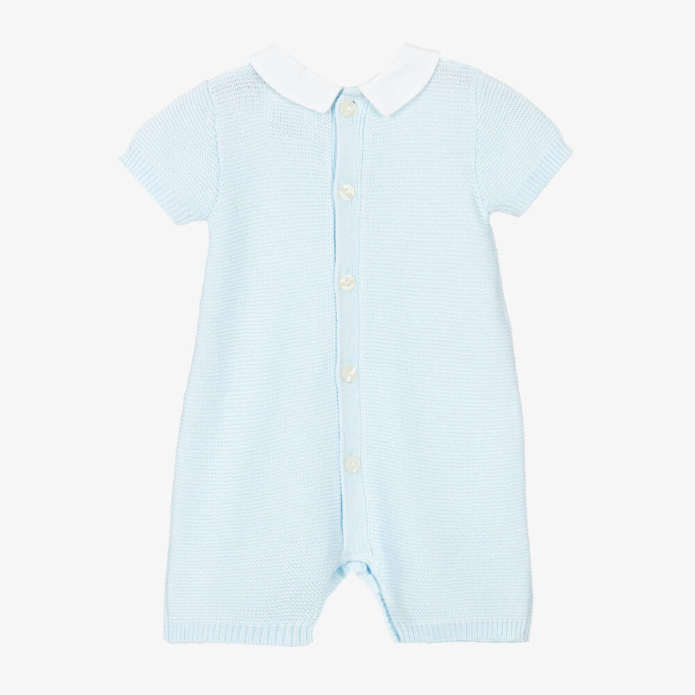 Emile et Rose-Boys Blue Cotton Knit Romper | Childrensalon Outlet