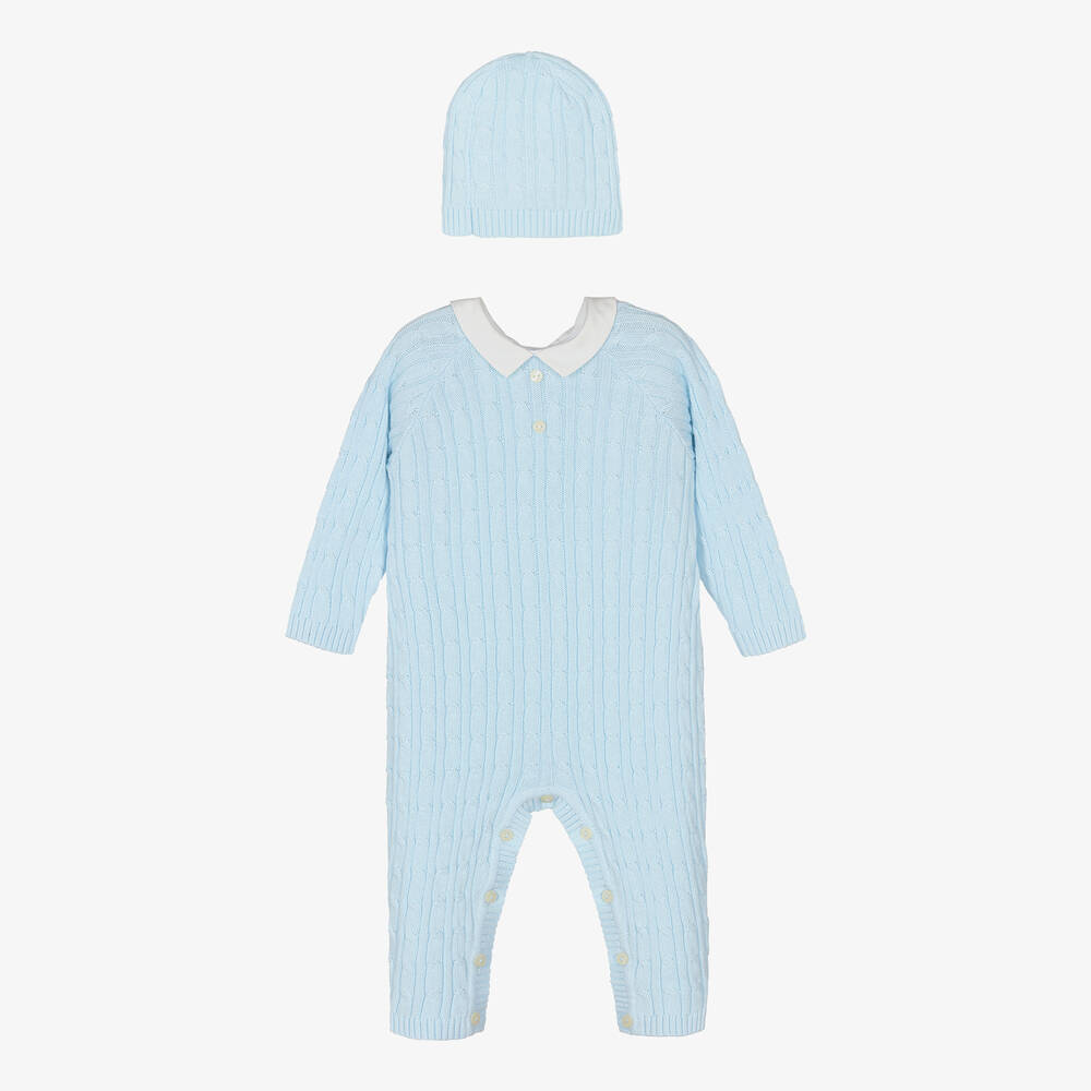 Emile et Rose - Boys Blue Knitted Babysuit Set | Childrensalon