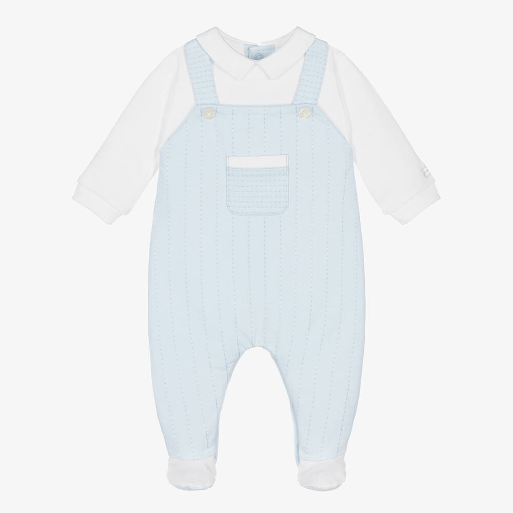 Emile et Rose-Boys Blue & White Cotton Babygrow | Childrensalon Outlet