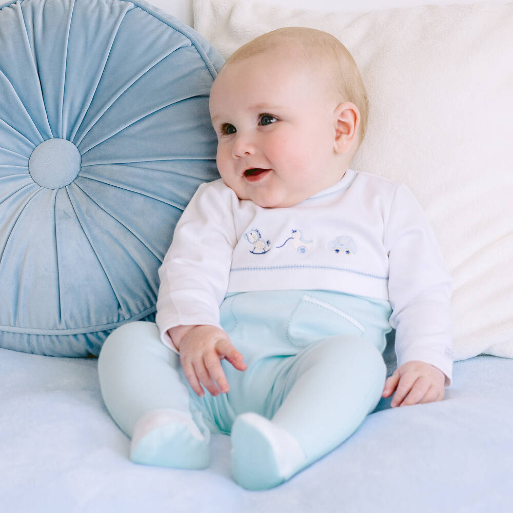 Emile et Rose Boys Blue & White Cotton Babygrow Set Childrensalon