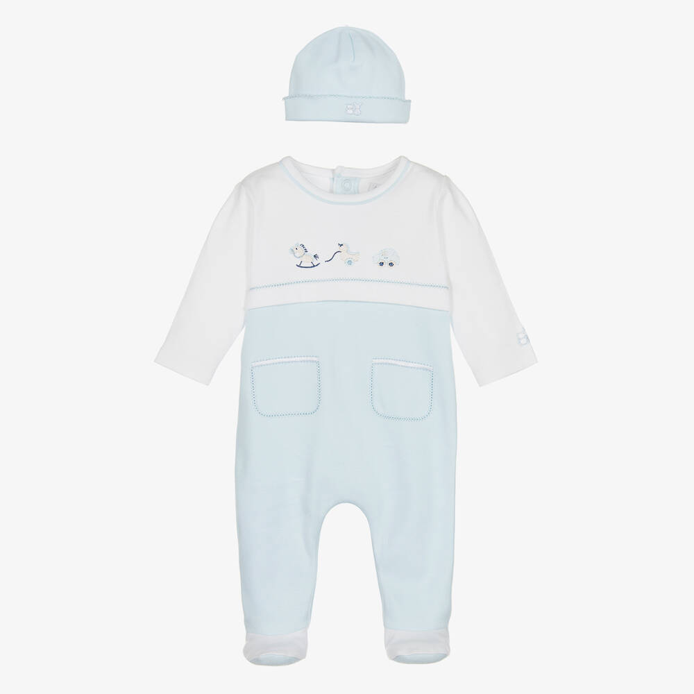Emile et Rose-Boys Blue & White Cotton Babygrow Set | Childrensalon Outlet