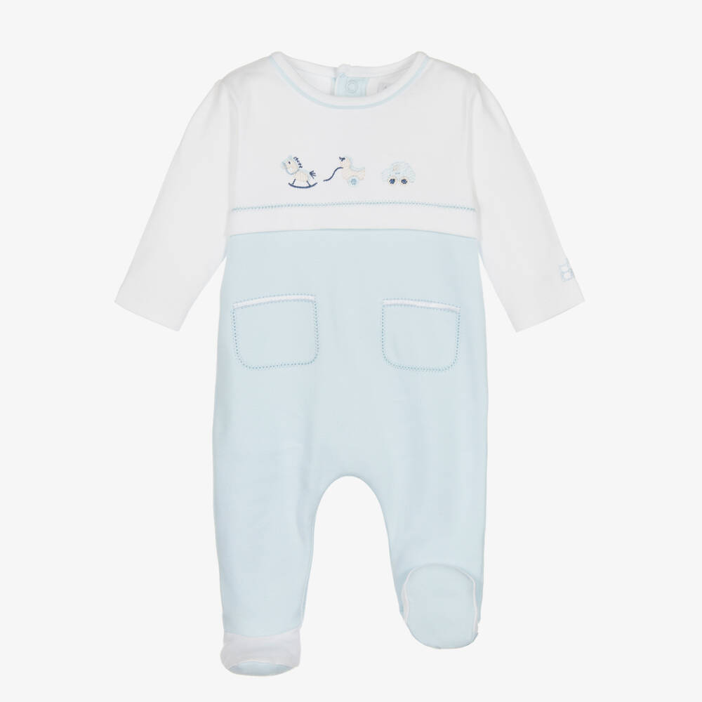 Emile et Rose-Boys Blue & White Cotton Babygrow Set | Childrensalon Outlet