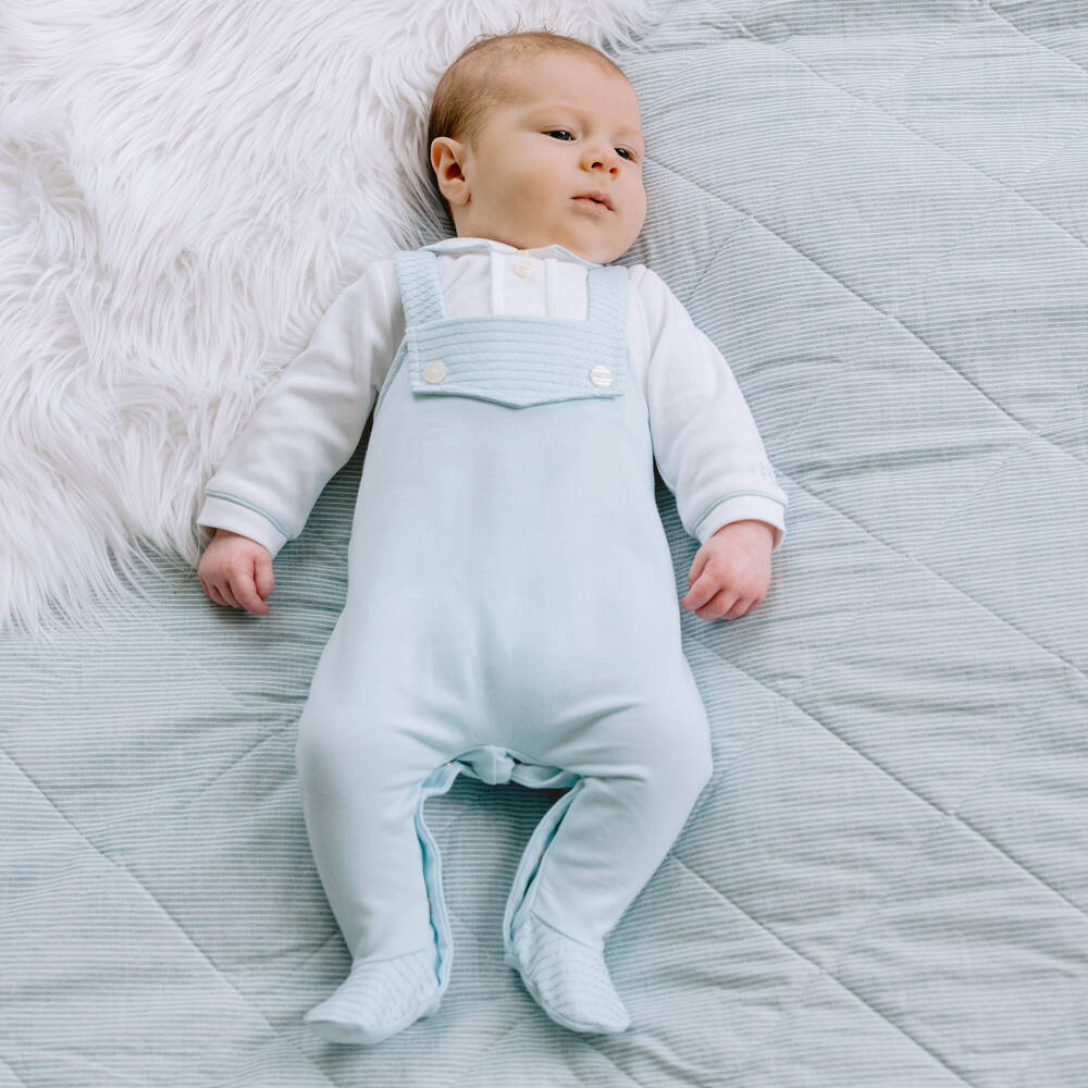 Emile et Rose-Boys Cotton Blue & White Sleepsuit | Childrensalon Outlet