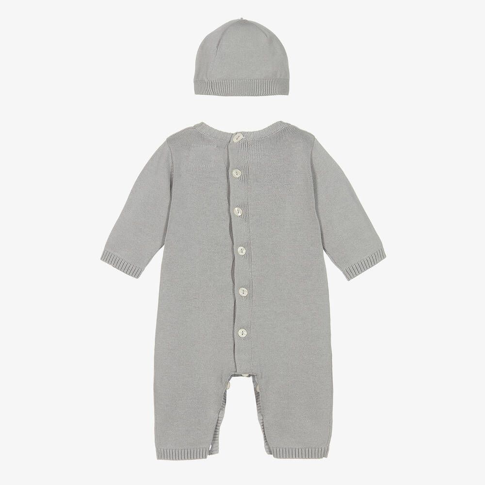 Emile et Rose-Boys Grey Cotton Knit Babysuit & Hat Set | Childrensalon Outlet
