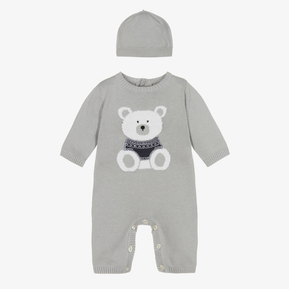 Emile et Rose-Серый трикотажный комбинезон и шапочка | Childrensalon Outlet