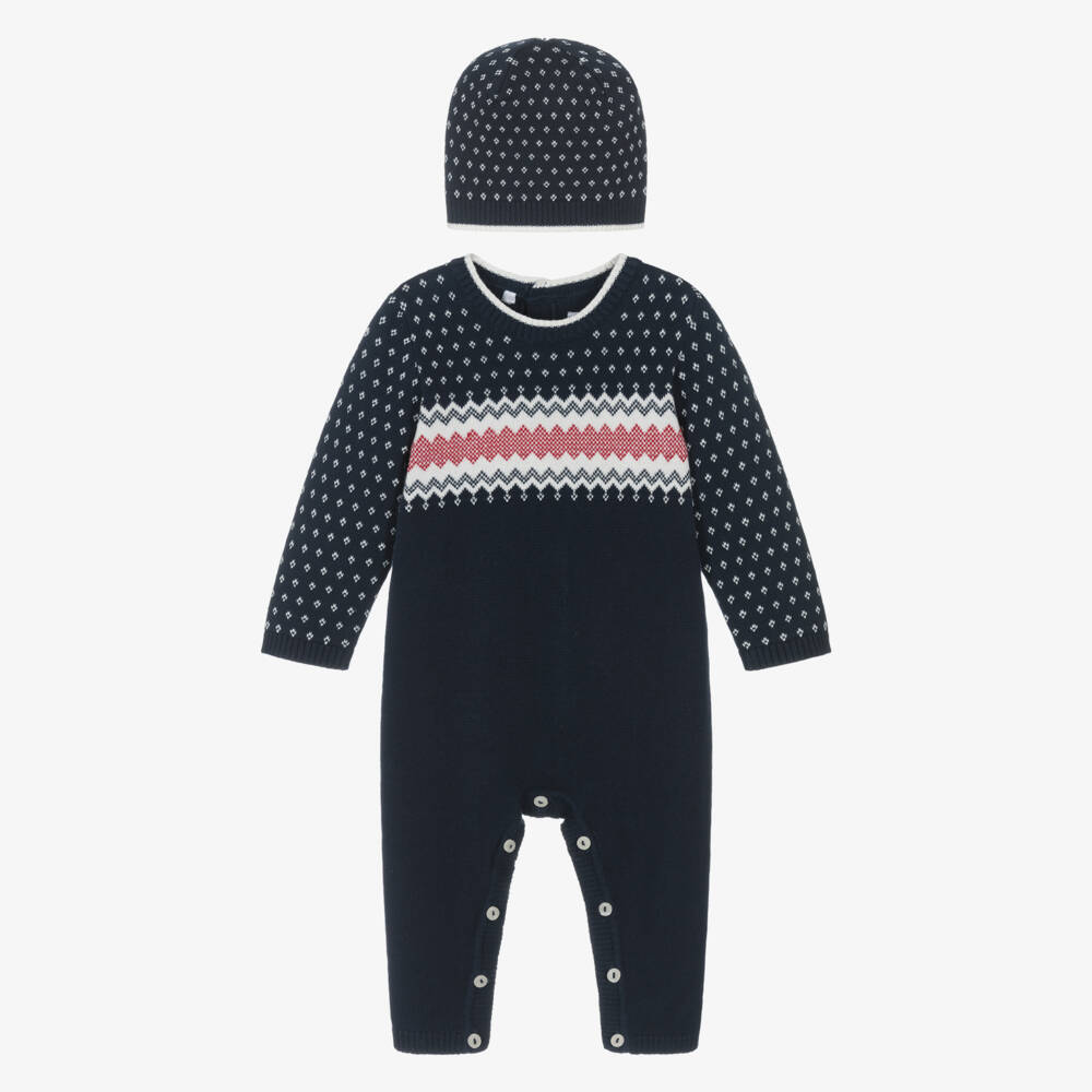Emile et Rose-Boys Navy Blue Fair Isle Knitted Babysuit Set | Childrensalon Outlet