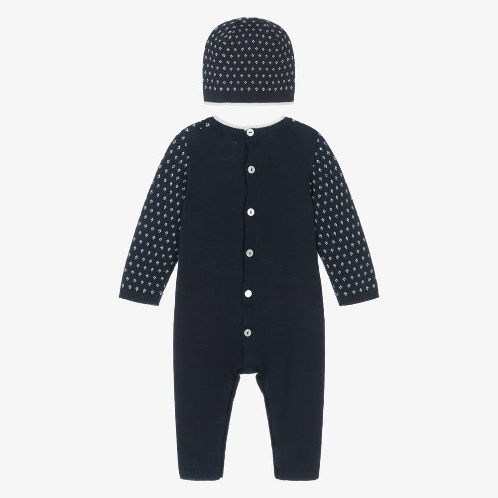 Emile et Rose-Boys Navy Blue Fair Isle Knitted Babysuit Set | Childrensalon Outlet