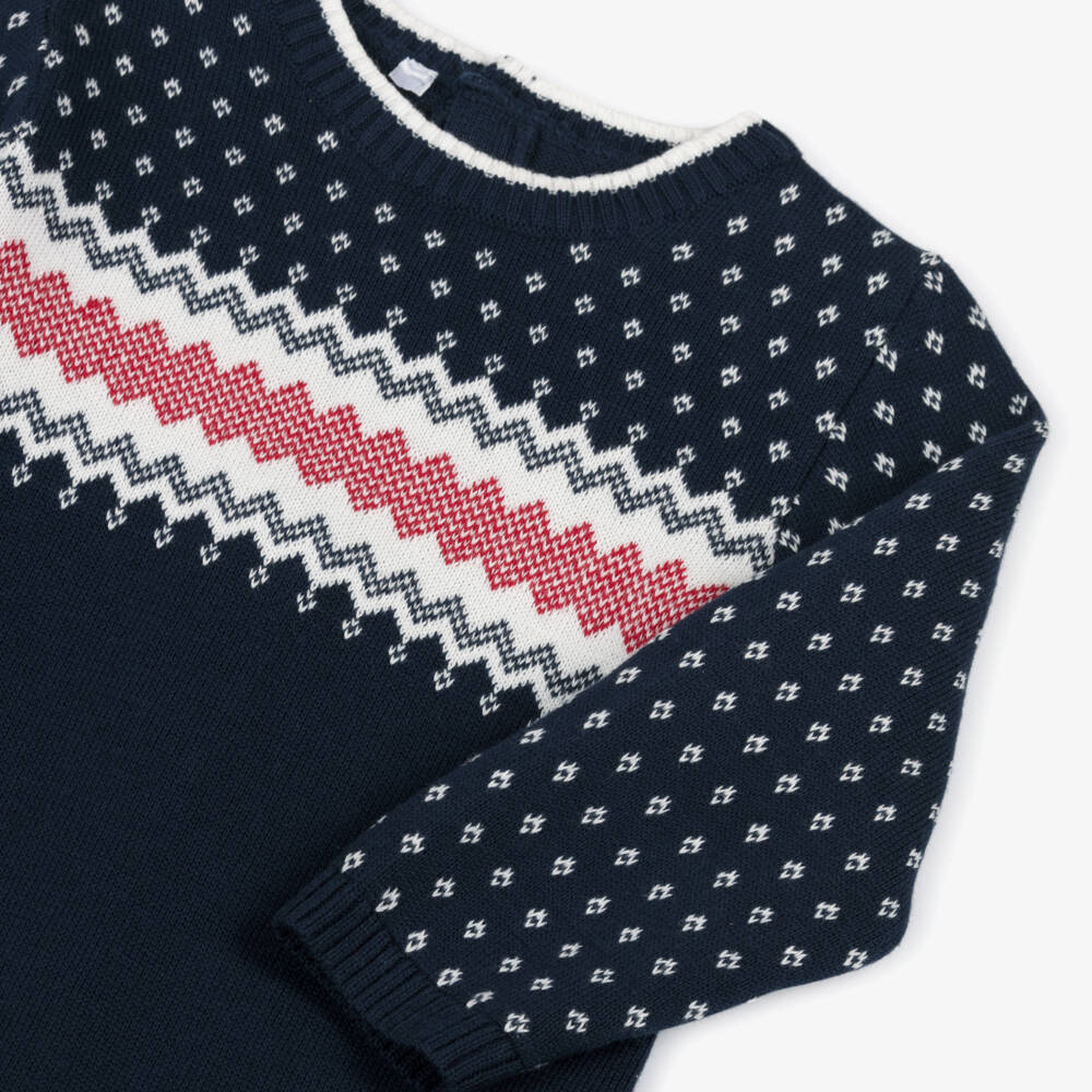 Emile et Rose-Boys Navy Blue Fair Isle Knitted Babysuit Set | Childrensalon Outlet