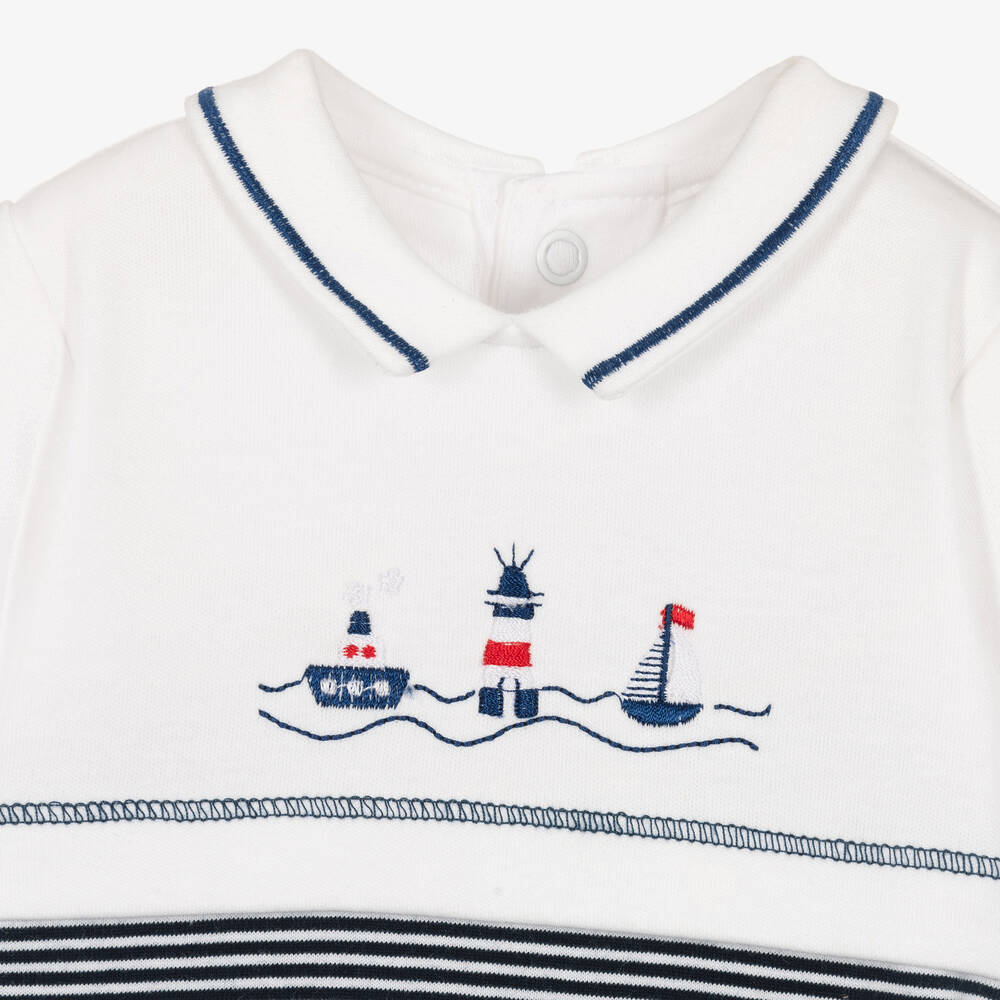 Emile et Rose-Boys Navy Blue Striped Cotton Babygrow  | Childrensalon Outlet