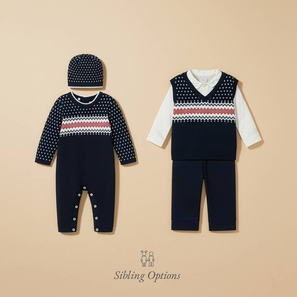 Emile et Rose-Boys Navy Knitted Romper Set | Childrensalon Outlet