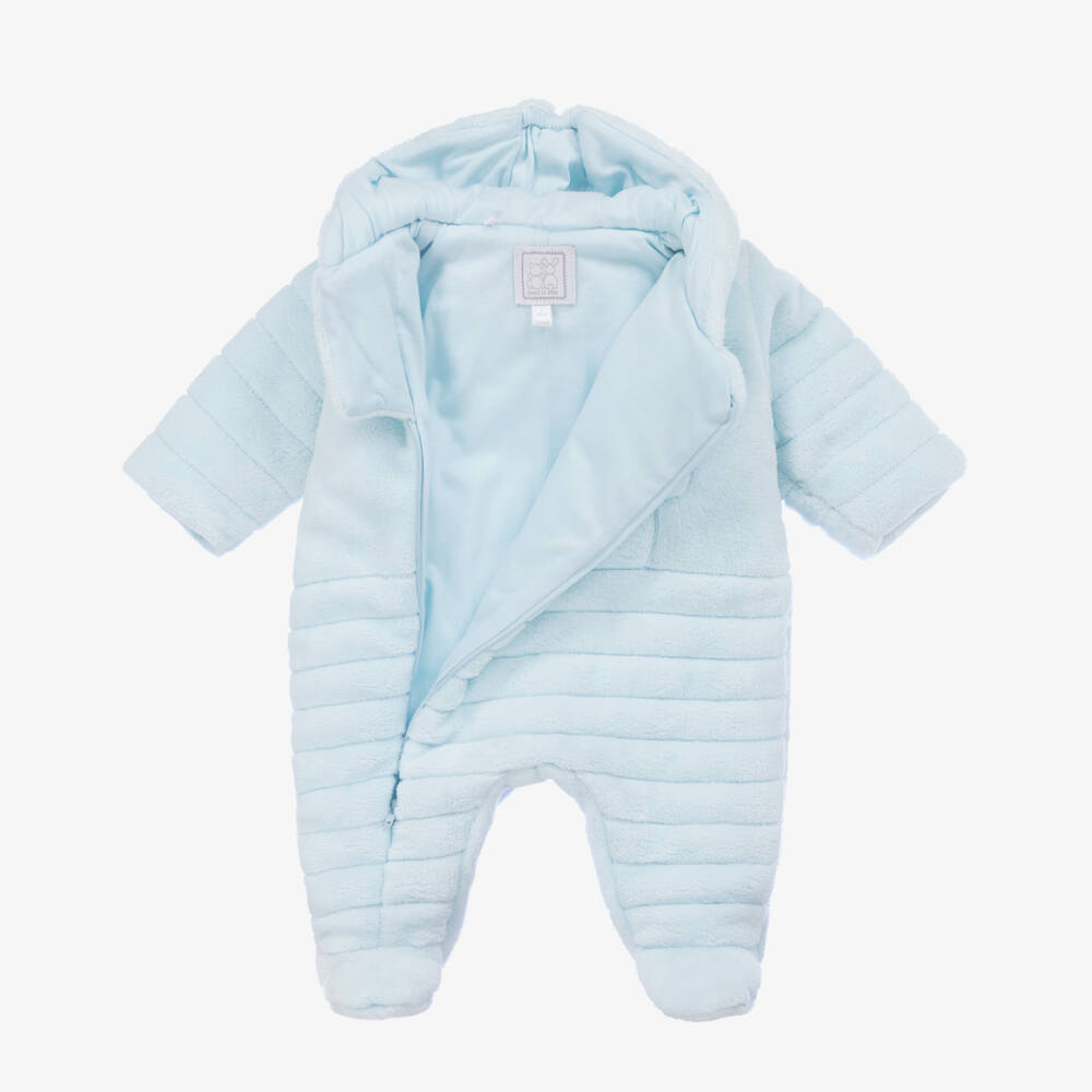 Emile et Rose-Boys Plushy Blue Velour Pramsuit | Childrensalon Outlet