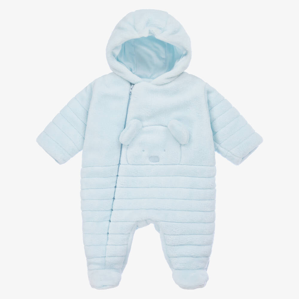 Emile et Rose-Boys Plushy Blue Velour Pramsuit | Childrensalon Outlet