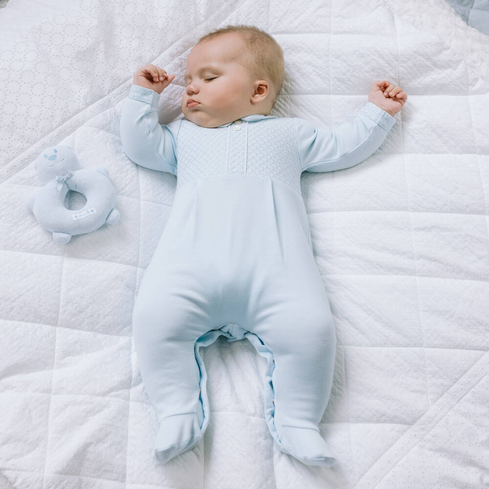 Emile et Rose-Boys Quilted Blue Footed Babygrow | Childrensalon Outlet