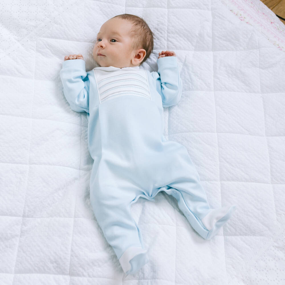 Emile et Rose-Boys Sky Cotton Embroidered Romper | Childrensalon Outlet