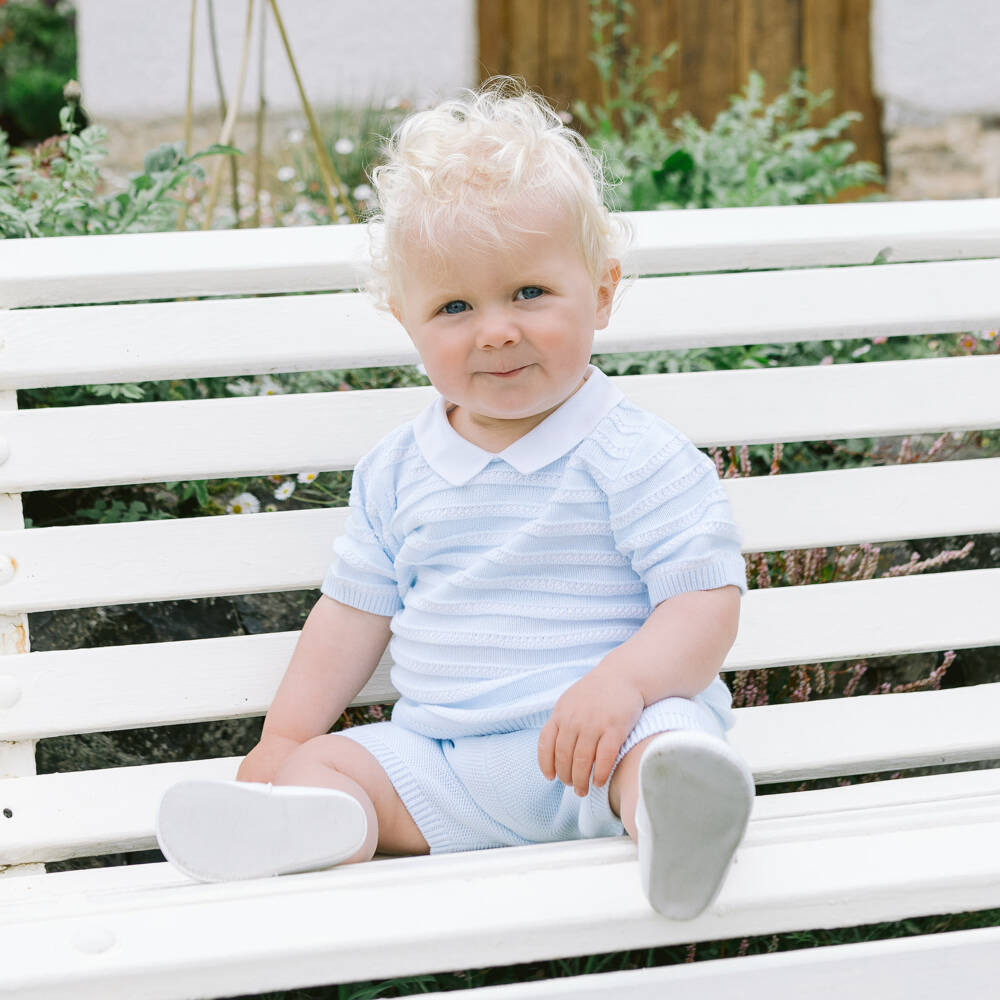 Emile et Rose-Boys Sky Knit Striped Shorts Set | Childrensalon Outlet