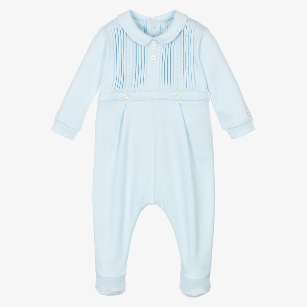 Emile et Rose-Boys Soft Blue Pintuck Romper | Childrensalon Outlet