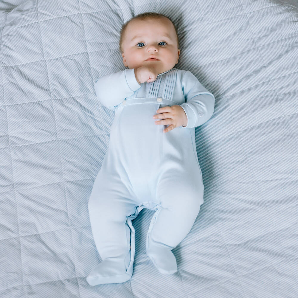 Emile et Rose-Boys Soft Blue Pintuck Romper | Childrensalon Outlet