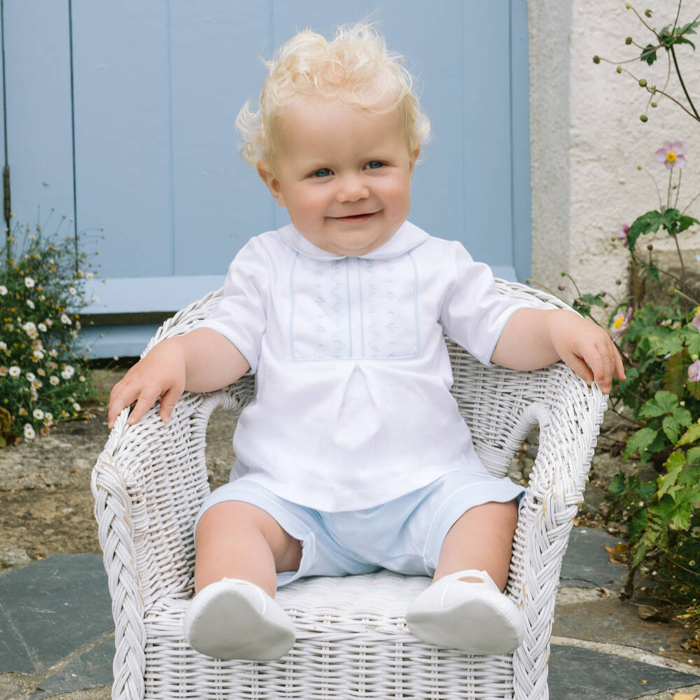 Emile et Rose-Boys Soft White & Blue Shorts Ensemble | Childrensalon Outlet