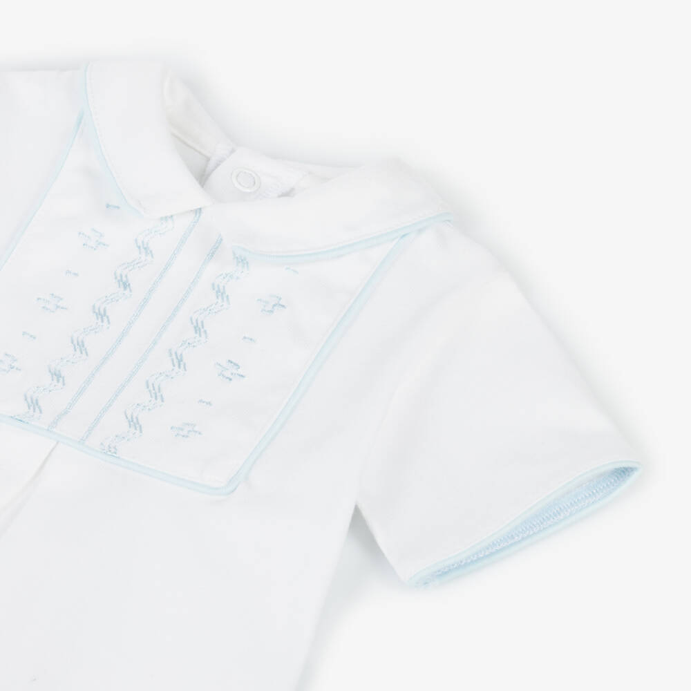 Emile et Rose-Boys Soft White & Blue Shorts Ensemble | Childrensalon Outlet