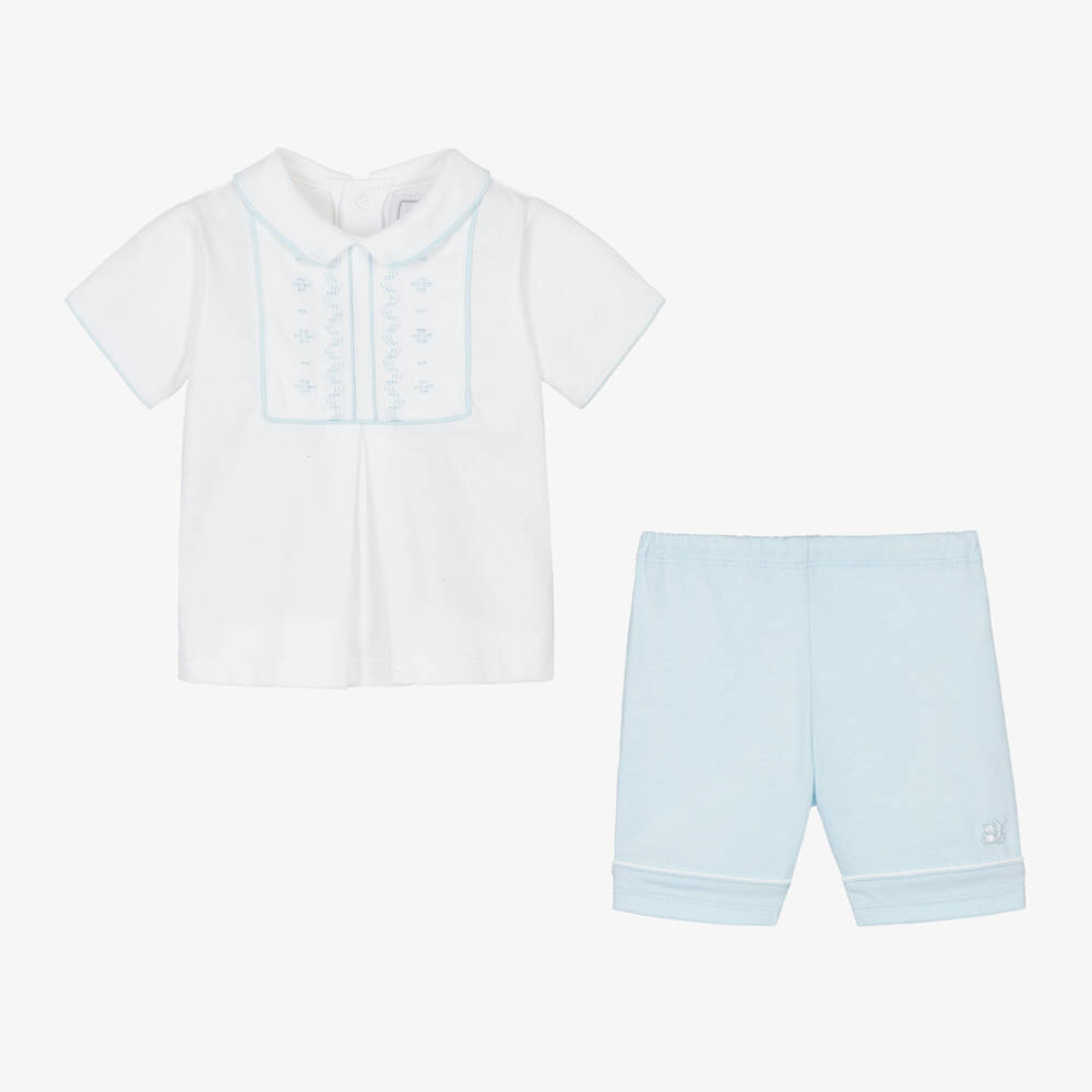 Emile et Rose-Boys Soft White & Blue Shorts Ensemble | Childrensalon Outlet