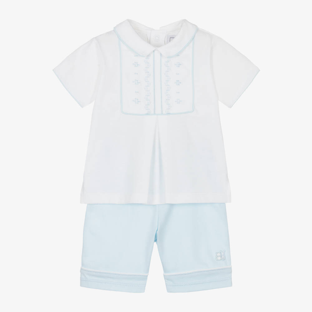 Emile et Rose-Boys Soft White & Blue Shorts Ensemble | Childrensalon Outlet