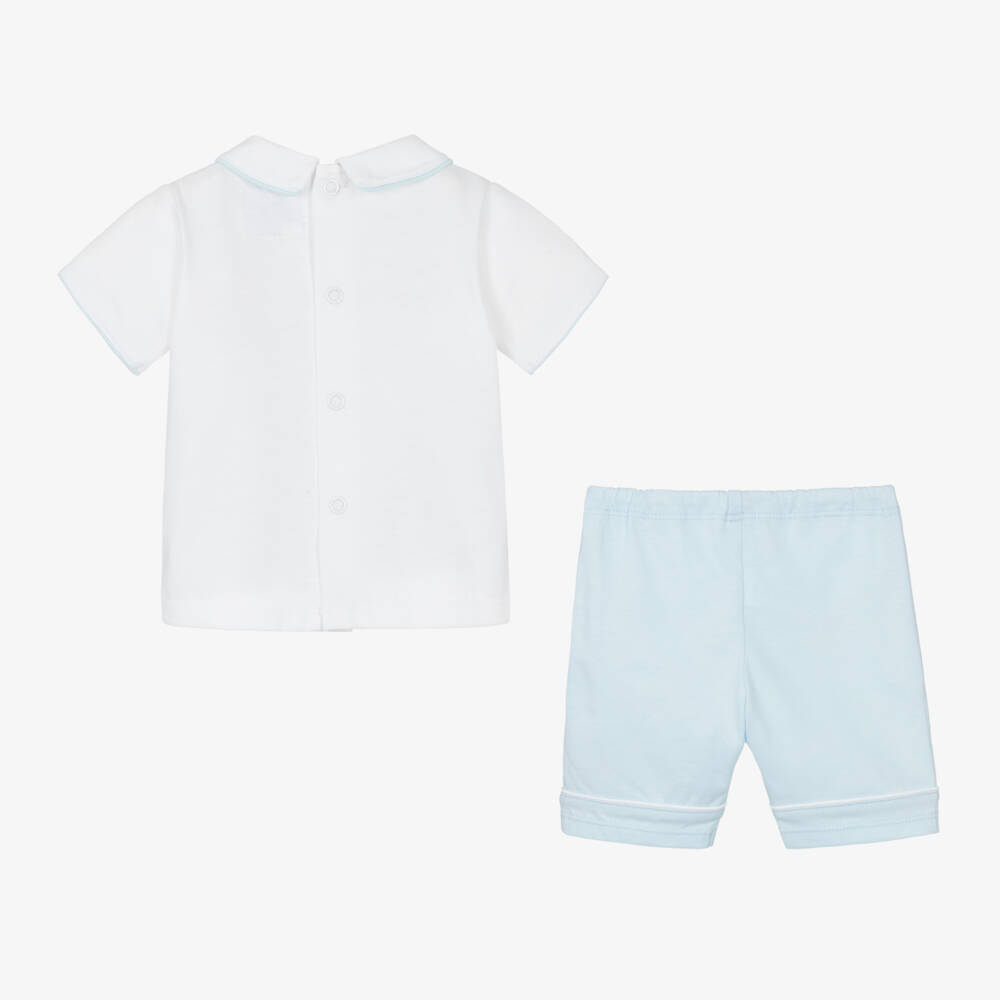 Emile et Rose-Boys Soft White & Blue Shorts Ensemble | Childrensalon Outlet