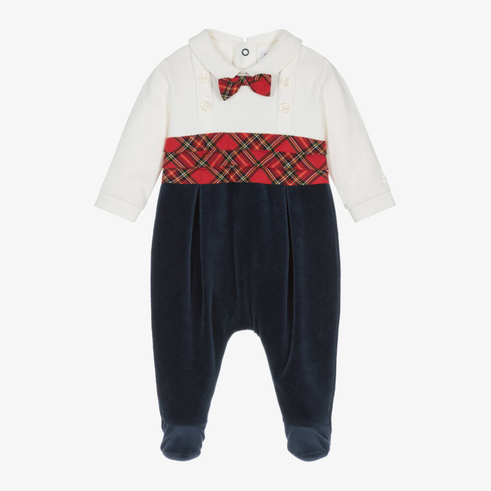 Emile et Rose-Boys Velour Check Babygrow | Childrensalon Outlet
