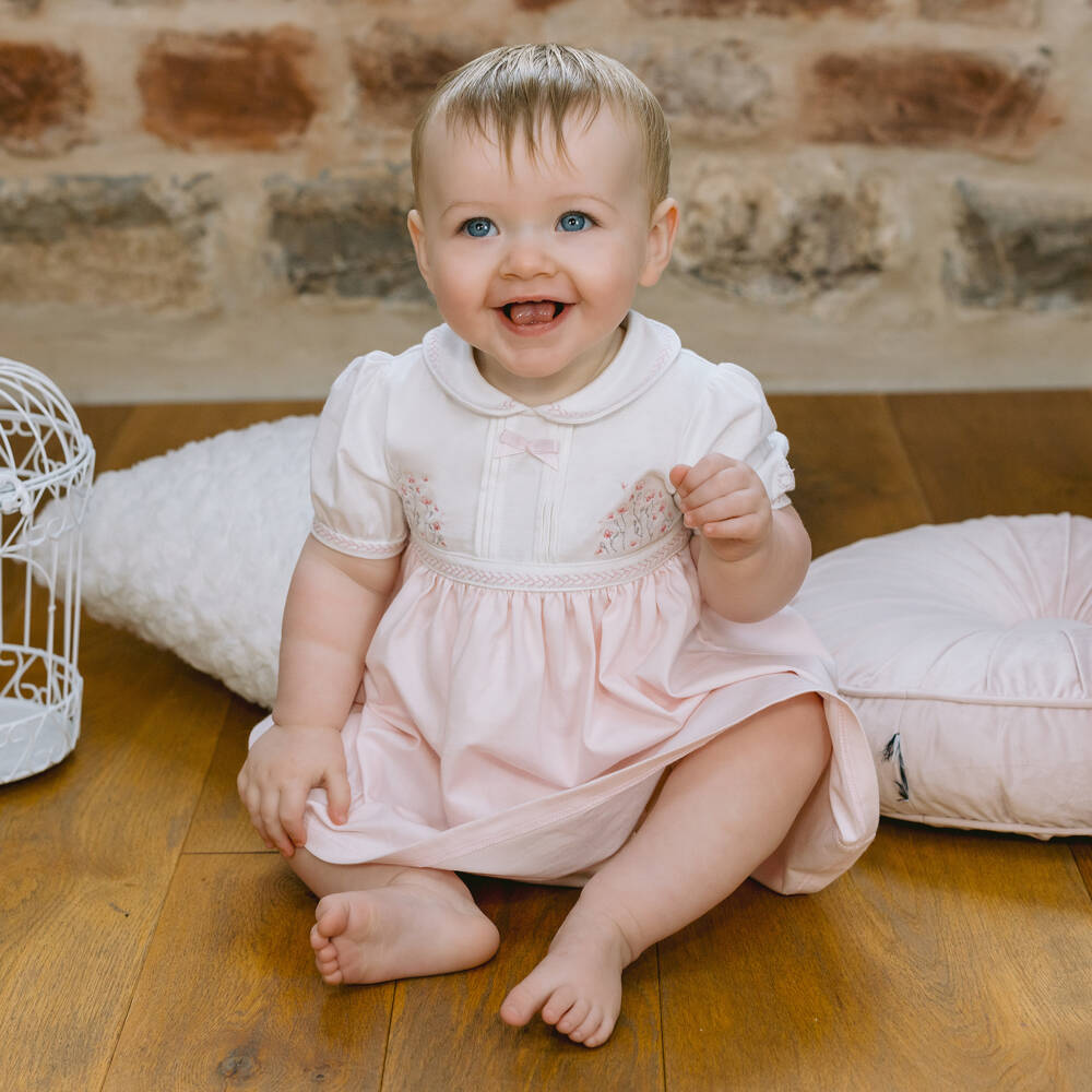 Emile et Rose-Girls Delicate Pink Cotton Floral Dress | Childrensalon Outlet