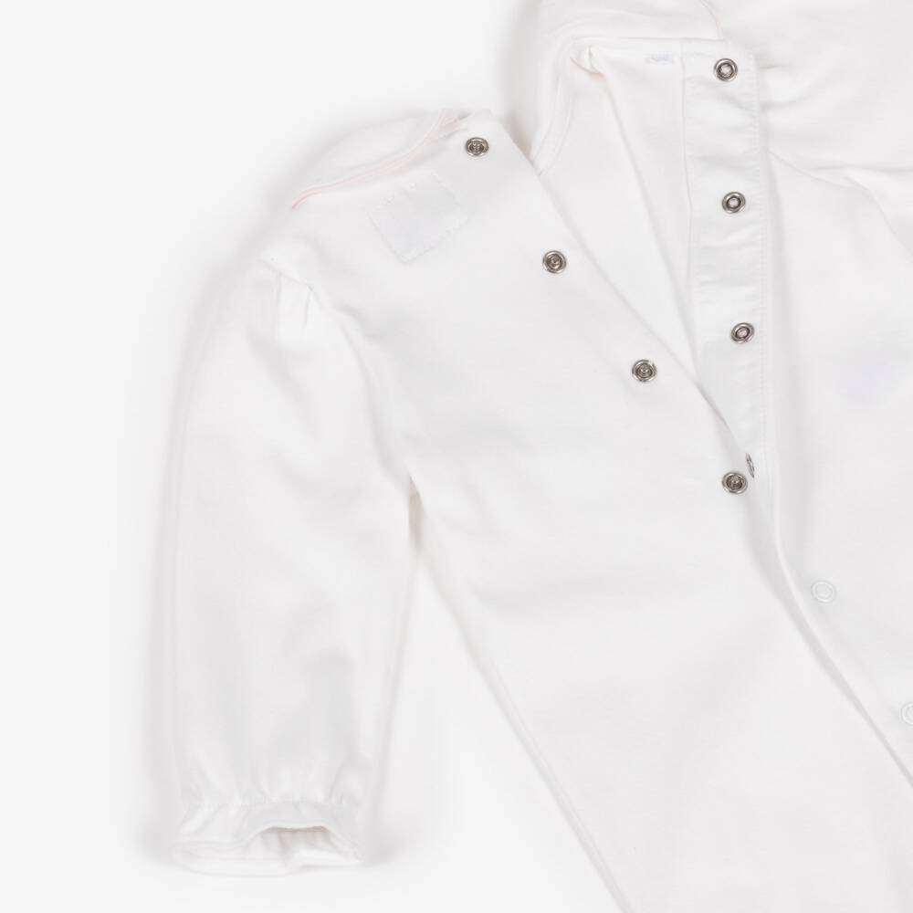 Emile et Rose-Girls Off-White Cotton Babygrow Set with Embroidered Bunnies | Childrensalon Outlet
