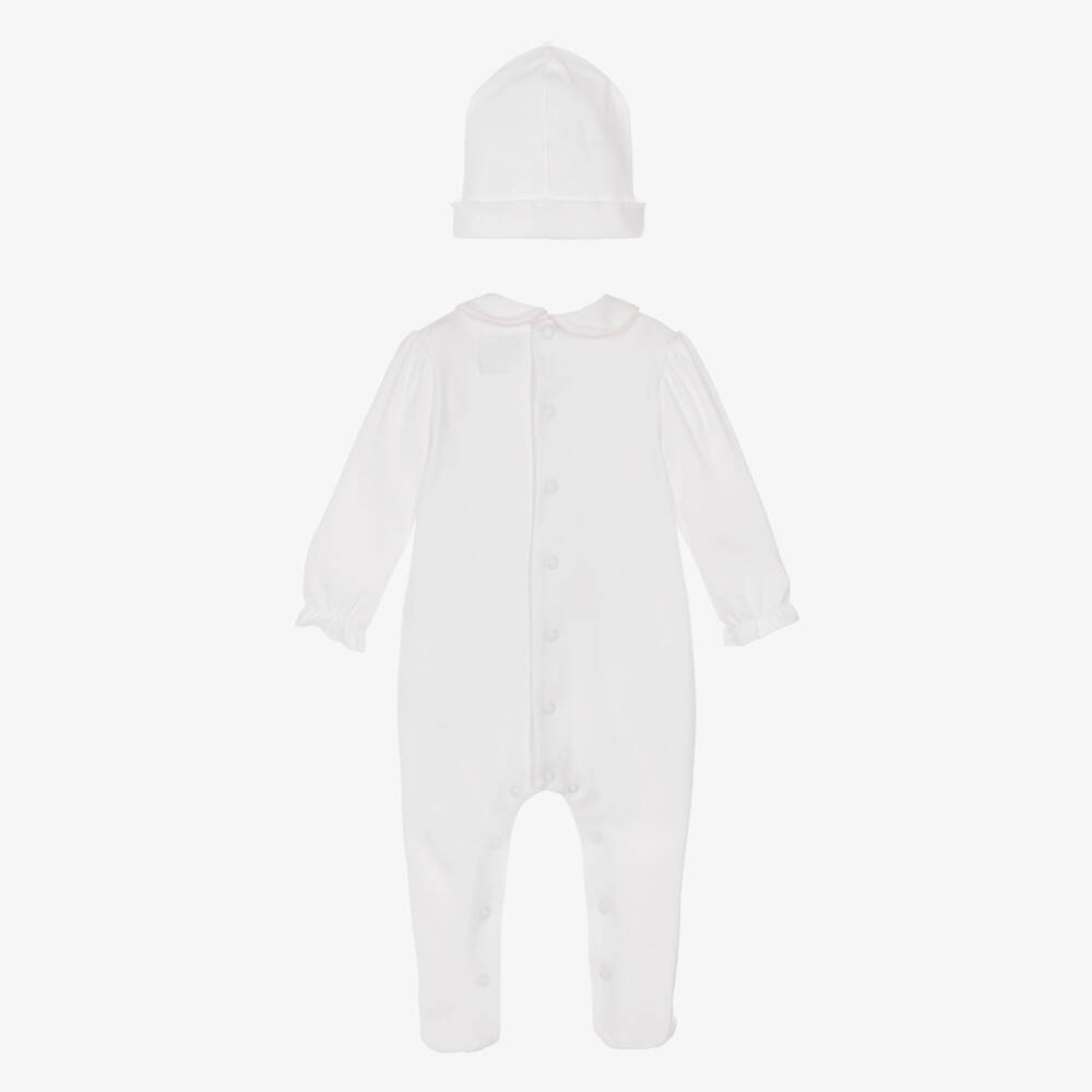 Emile et Rose-Girls Off-White Cotton Babygrow Set with Embroidered Bunnies | Childrensalon Outlet