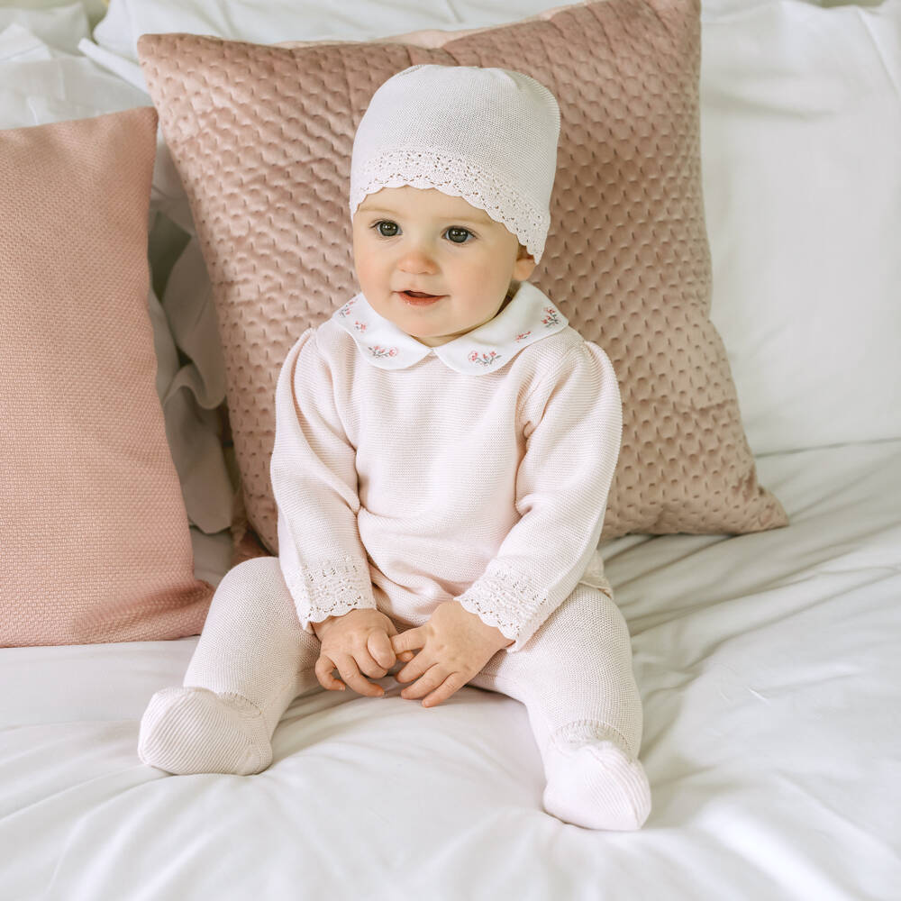 Emile et Rose-Girls Pale Pink Knitted Babysuit & Hat Set | Childrensalon Outlet