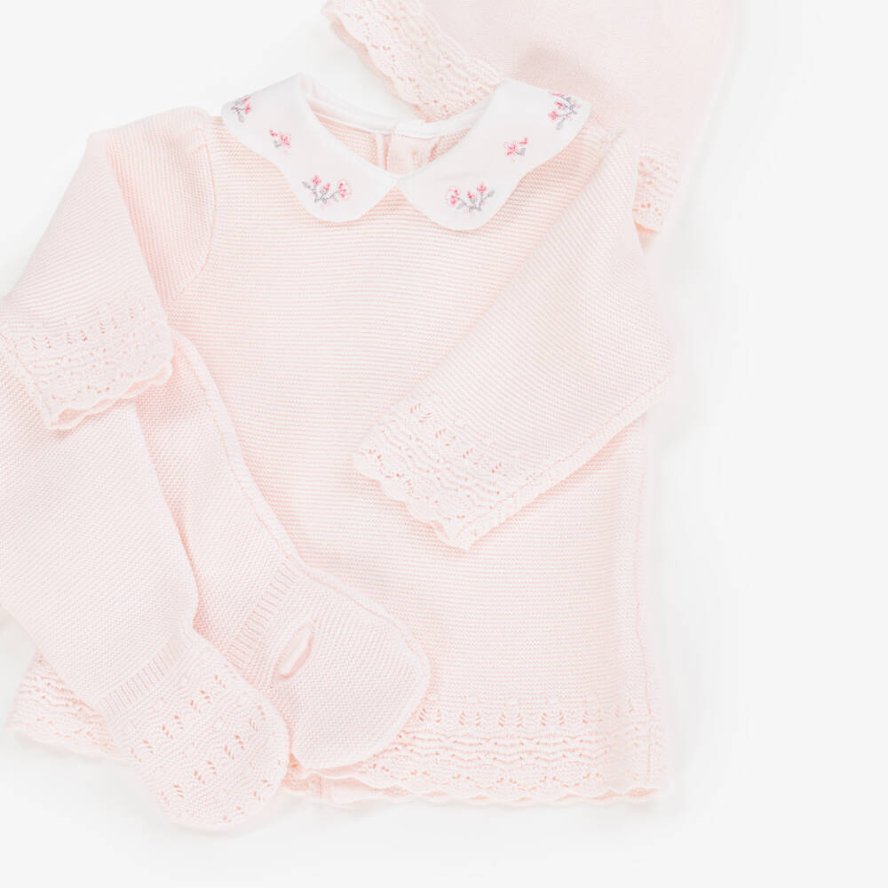 Emile et Rose-Girls Pale Pink Knitted Babysuit & Hat Set | Childrensalon Outlet