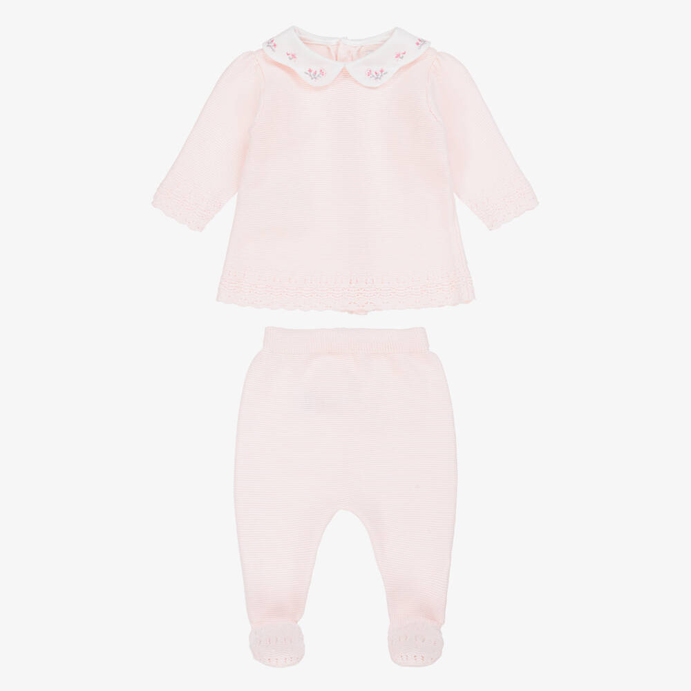 Emile et Rose-Girls Pale Pink Knitted Babysuit & Hat Set | Childrensalon Outlet