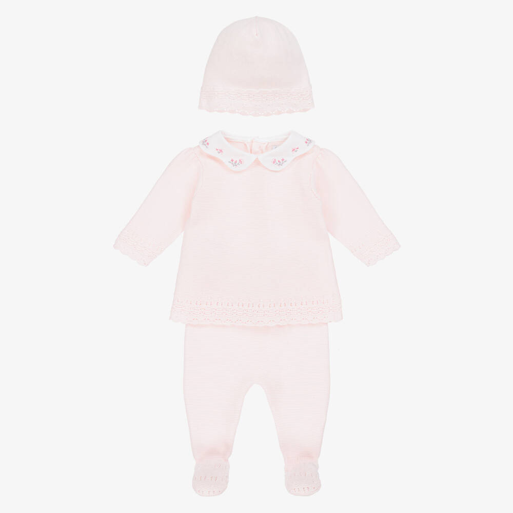 Emile et Rose-Girls Pale Pink Knitted Babysuit & Hat Set | Childrensalon Outlet