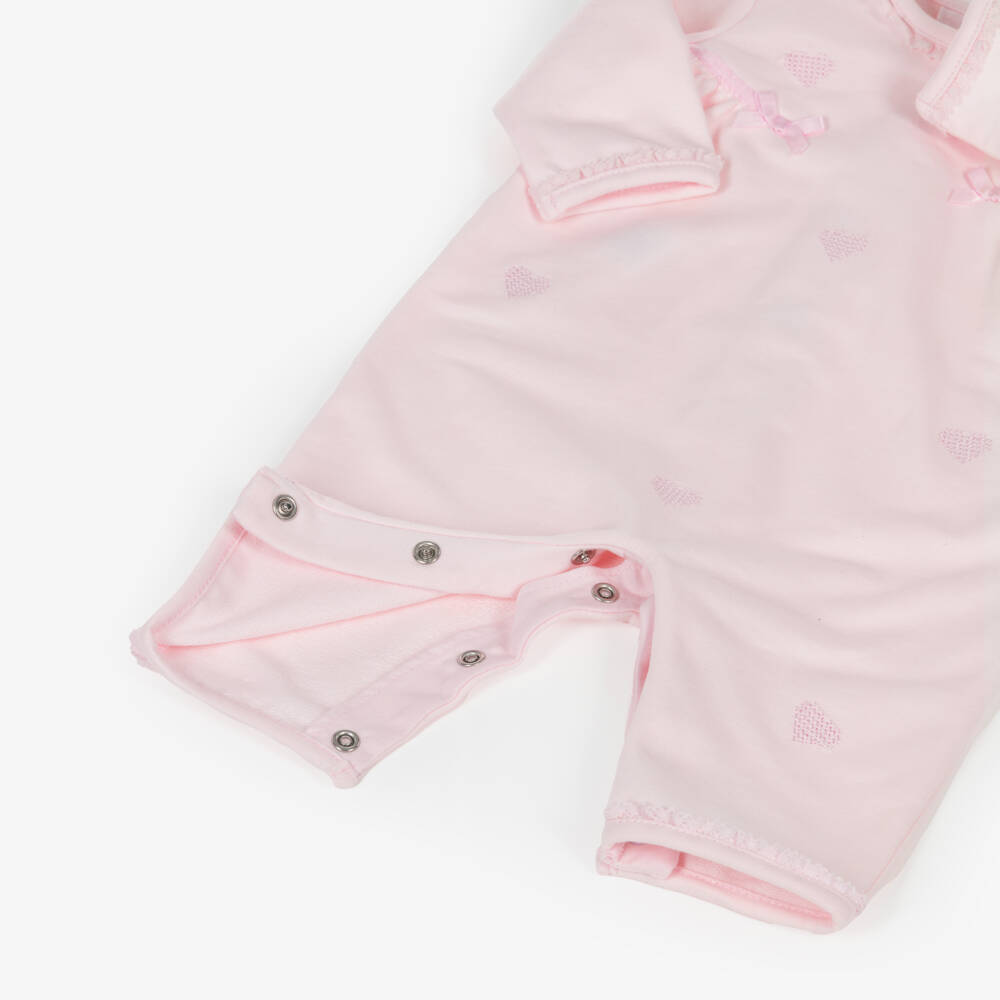 Emile et Rose-Girls Pink Cotton Babysuit Set with Heart Embroidery | Childrensalon Outlet