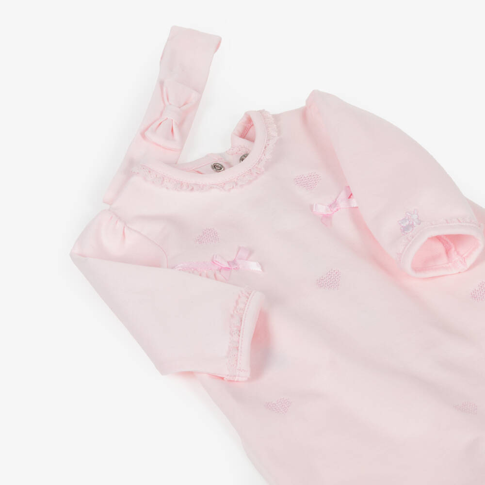 Emile et Rose-Girls Pink Cotton Babysuit Set with Heart Embroidery | Childrensalon Outlet