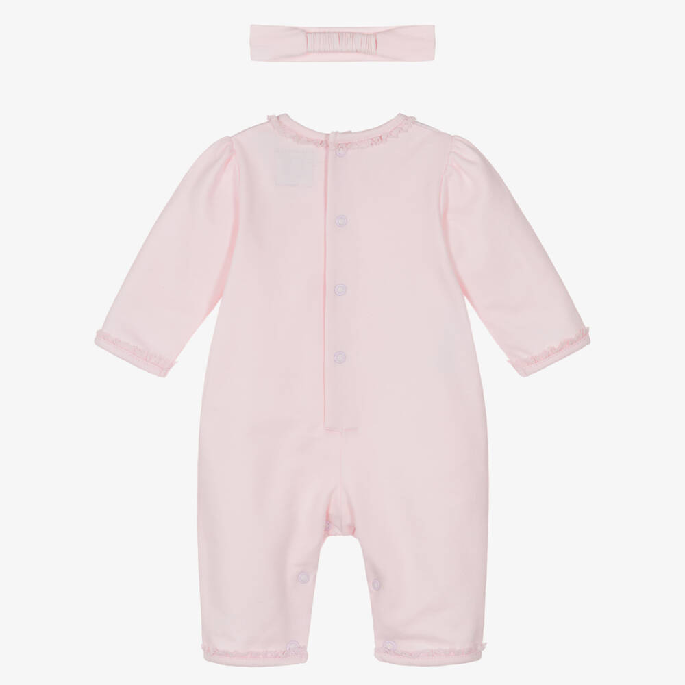 Emile et Rose-Girls Pink Cotton Babysuit Set with Heart Embroidery | Childrensalon Outlet