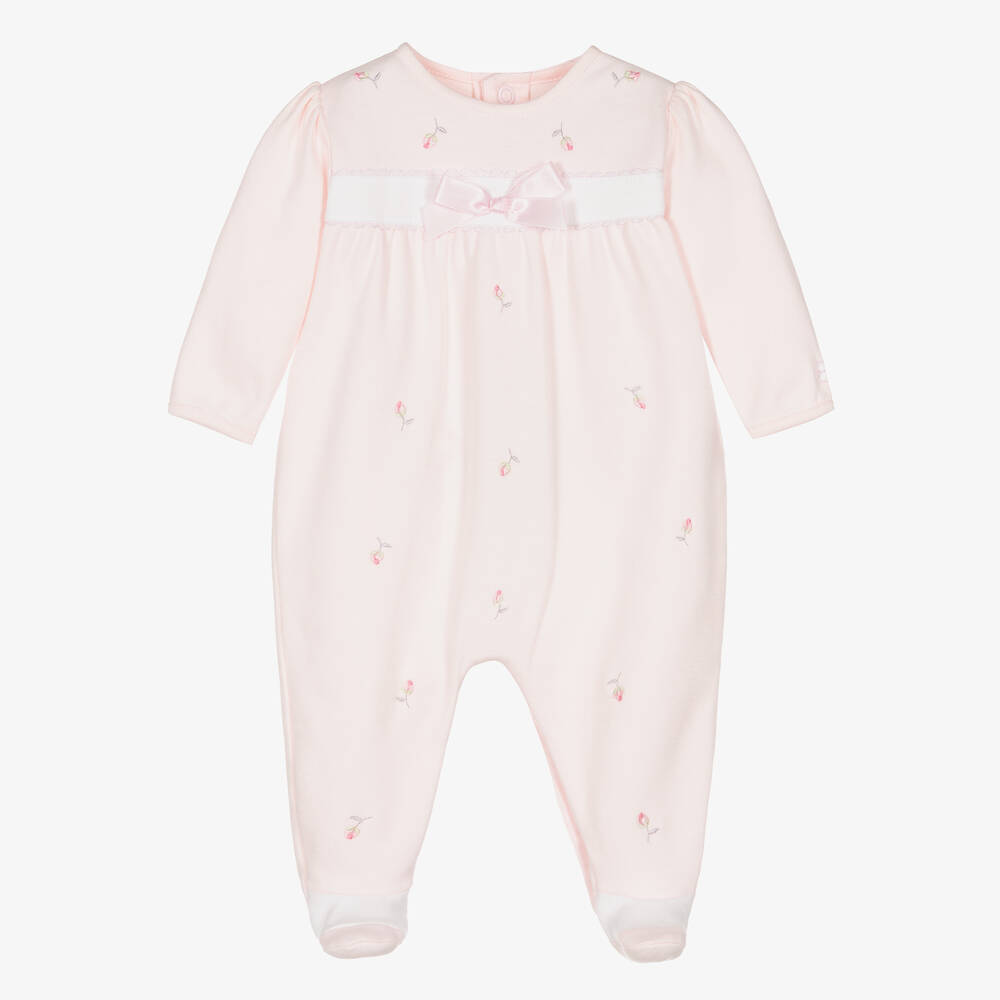 Emile et Rose - Girls Pink Cotton Floral Babygrow | Childrensalon