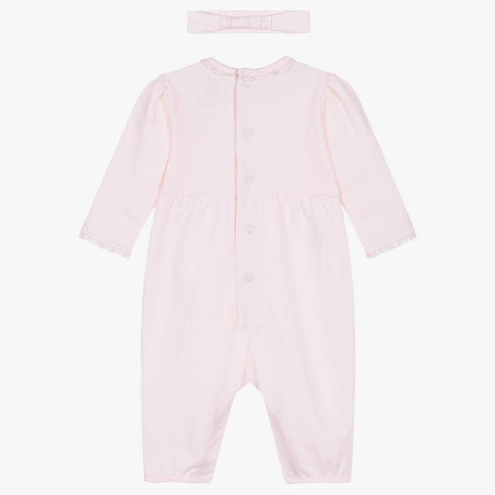 Emile et Rose-Girls Pink Cotton Floral Embroidered Babysuit Set | Childrensalon Outlet