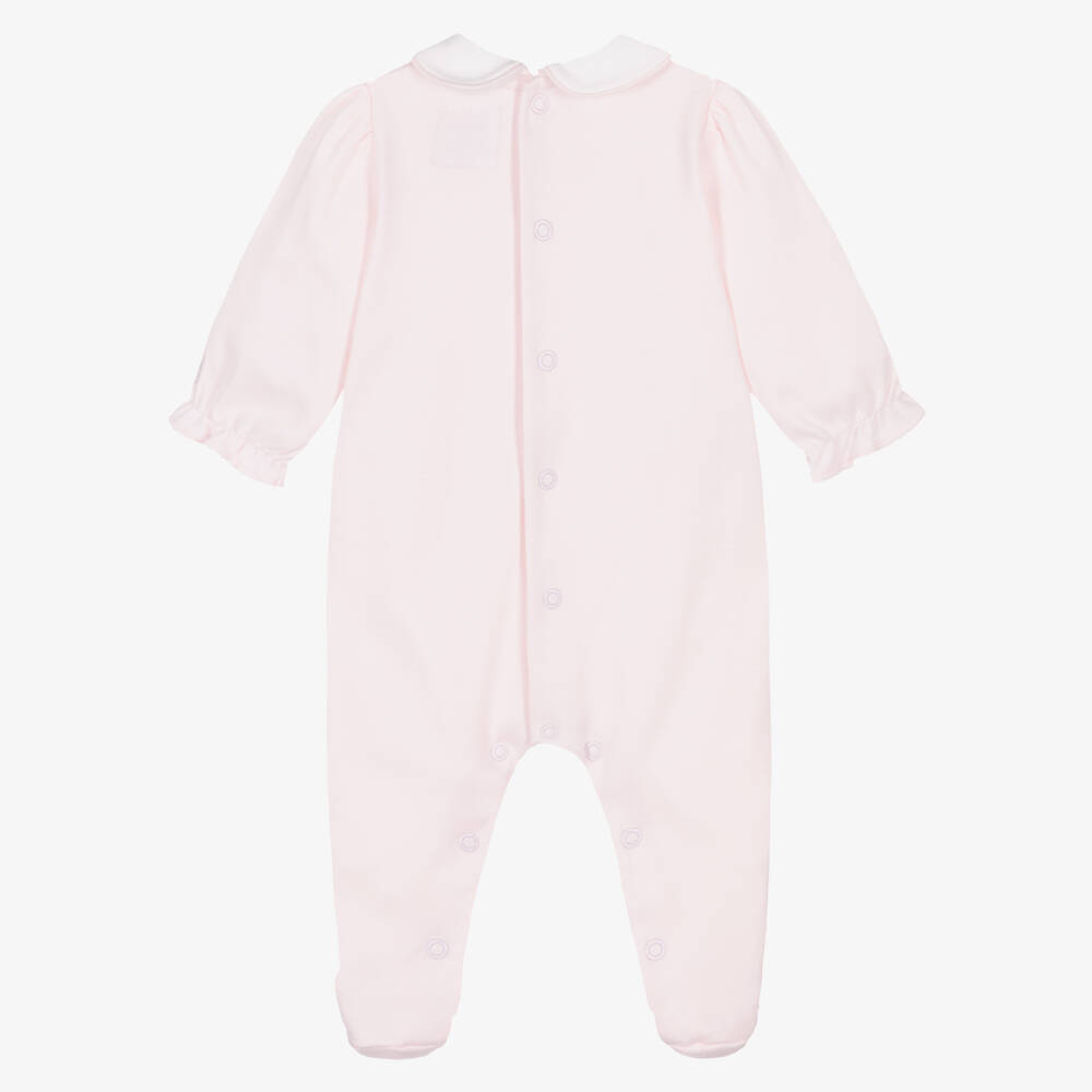 Emile et Rose-Girls Pink Cotton Jersey Embroidered Babygrow | Childrensalon Outlet