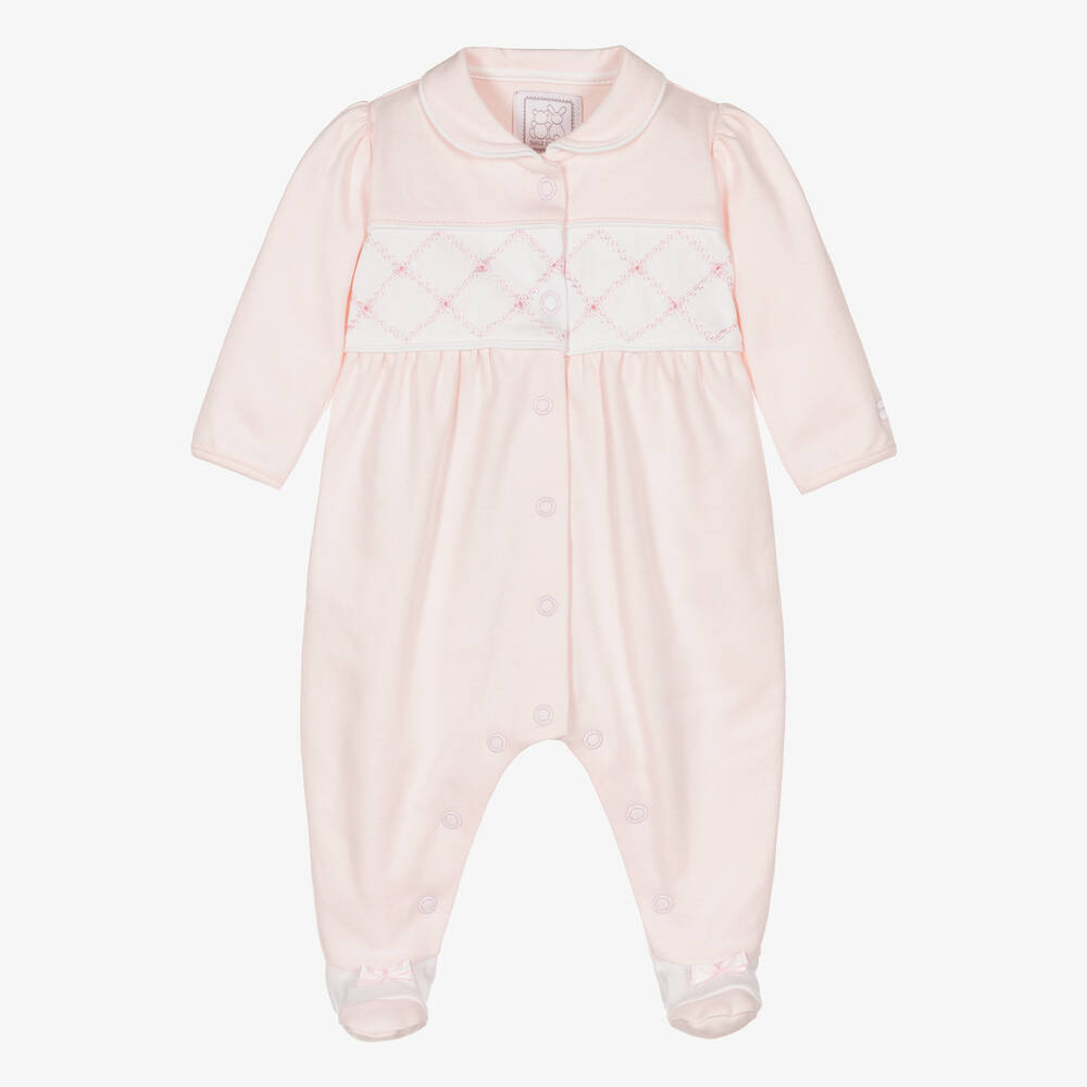 Emile et Rose - Girls Pink Embroidered Cotton Babygrow | Childrensalon