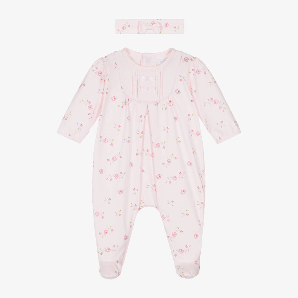Emile et Rose-Girls Pink Floral Cotton Babysuit Set | Childrensalon Outlet