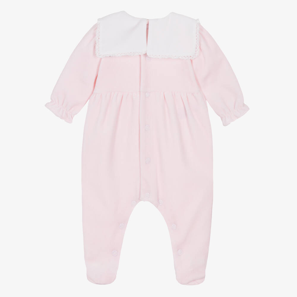 Emile et Rose-Girls Pink Velour Babygrow with Embroidered Collar | Childrensalon Outlet