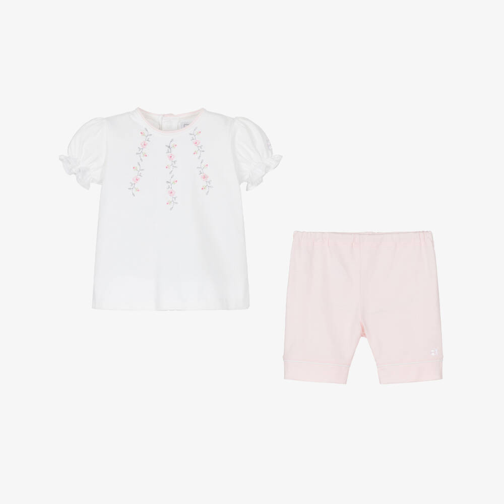 Emile et Rose-Girls Pink & White Cotton Ensemble | Childrensalon Outlet