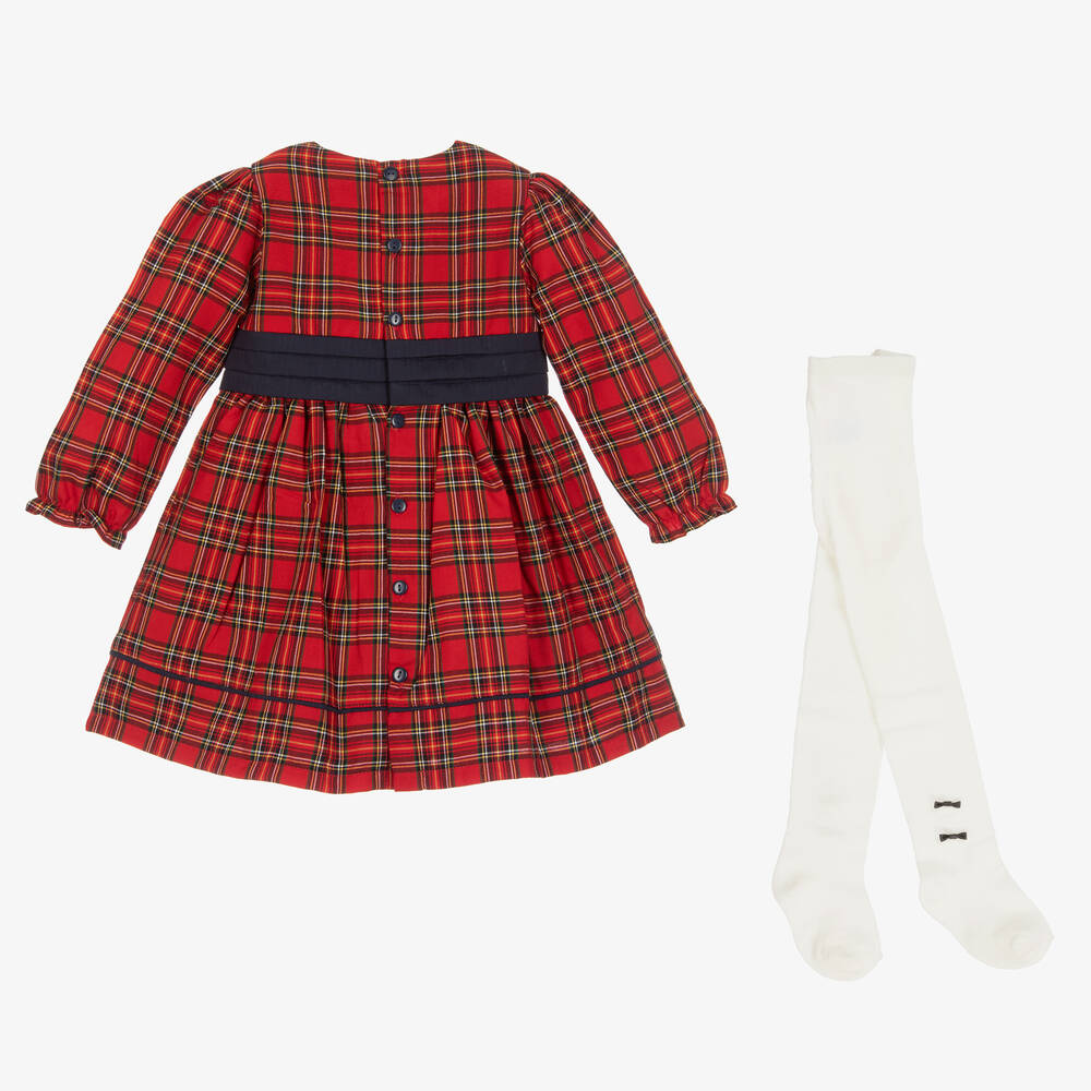 Emile et Rose - Girls Red Tartan Dress & Tights Set | Childrensalon Outlet