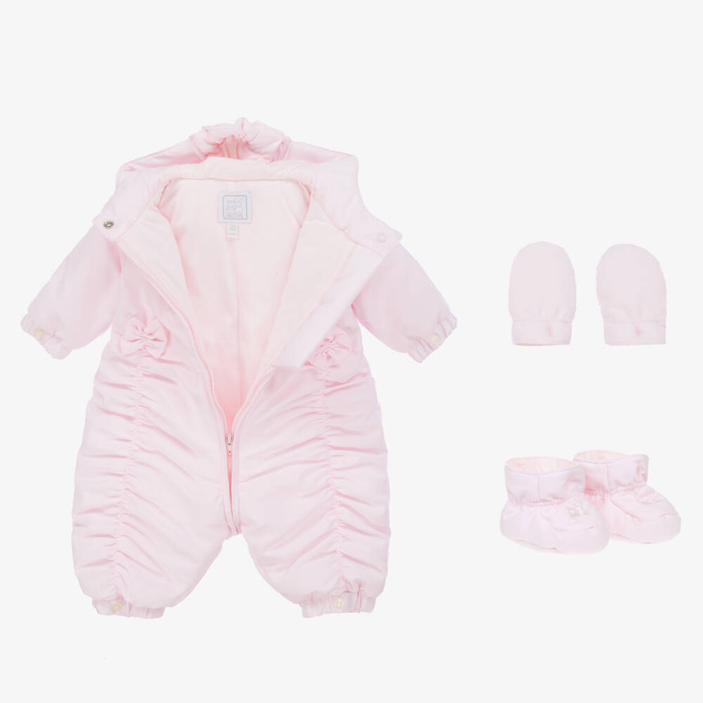 Emile et Rose-Girls Ruched Pink Cozy Pramsuit | Childrensalon Outlet