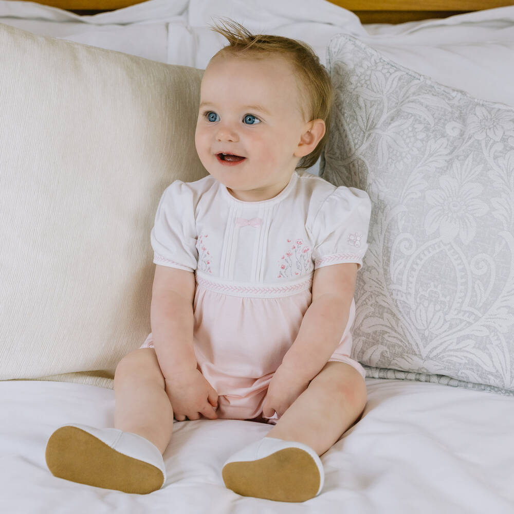 Emile et Rose-Girls Soft Pink Floral Cotton Romper | Childrensalon Outlet