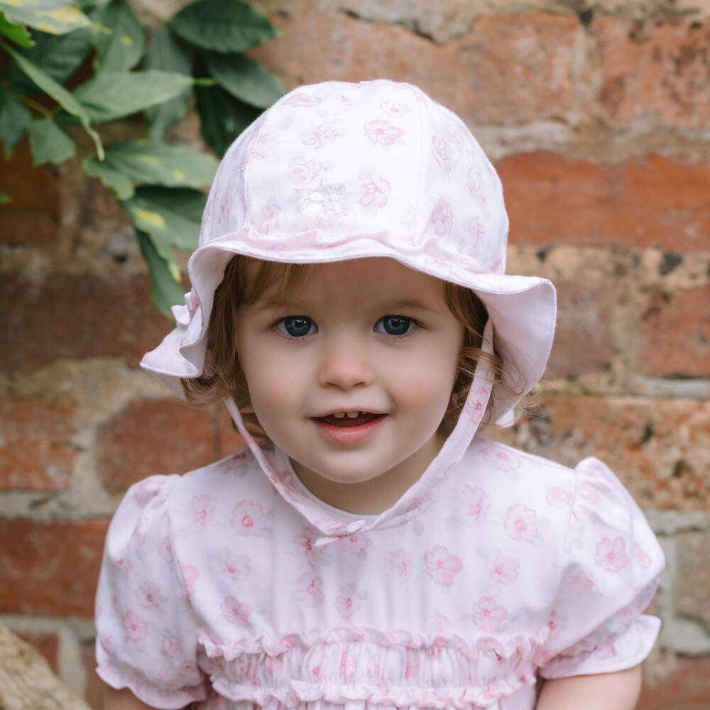 Emile et Rose-Girls Soft Pink Floral Sun Bonnet | Childrensalon Outlet